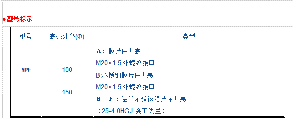 YPF膜片压力表